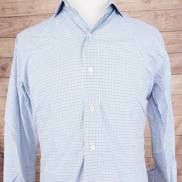 LEDBURY FINE SHIRTING BLUE CHECK BUTTON DOWN SHIRT MENS SIZE L LARGE - Picture 1 of 8